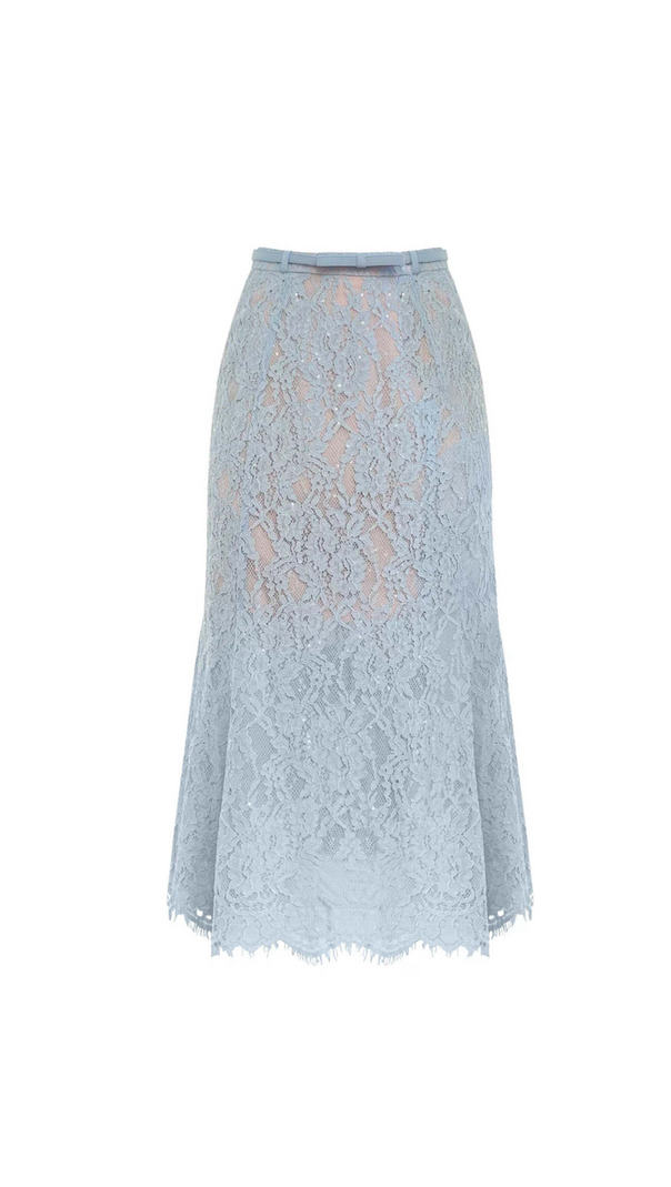 AIIZIE CAROL LACE FLARED MIDI SKIRT IN BLUE - product image