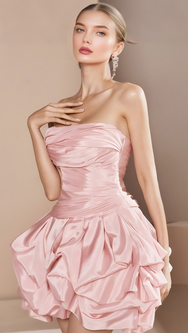 AIIZIE SATIN STRAPLESS BUD MINI DRESS IN PINK - product image