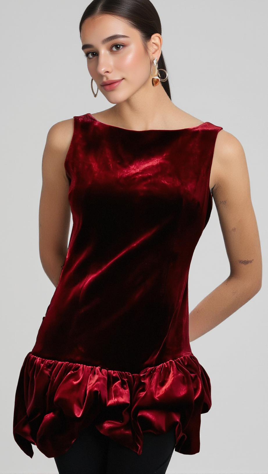MARION RED PEPLUM-HEM VELVET MINI DRESS