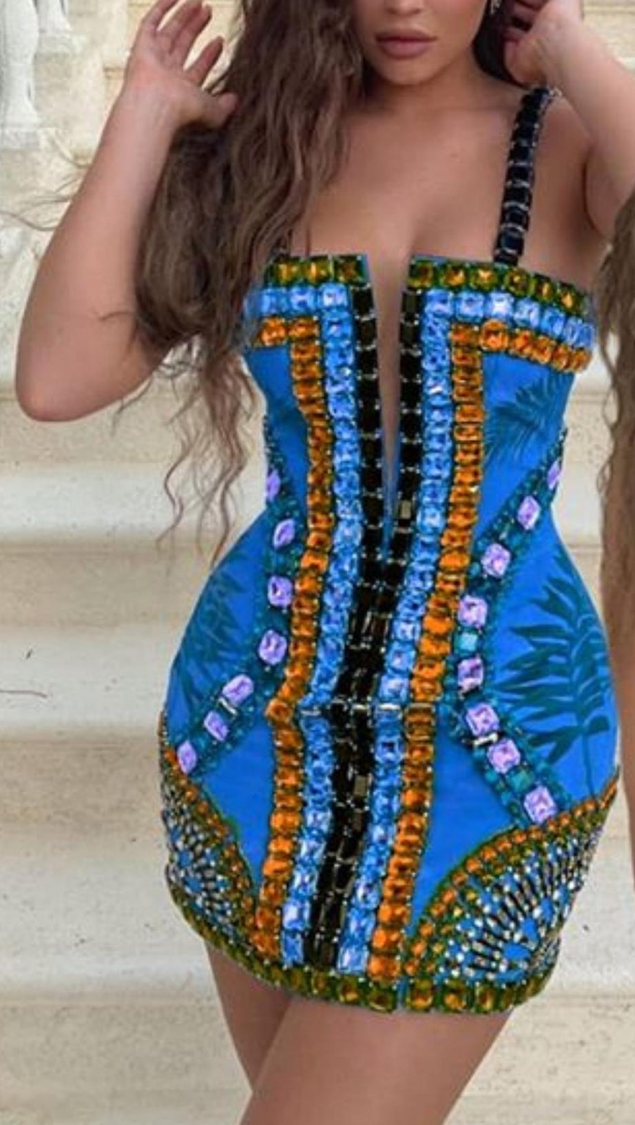 EMBELLISHMENT BANDAGE DRESS IN ORANGE