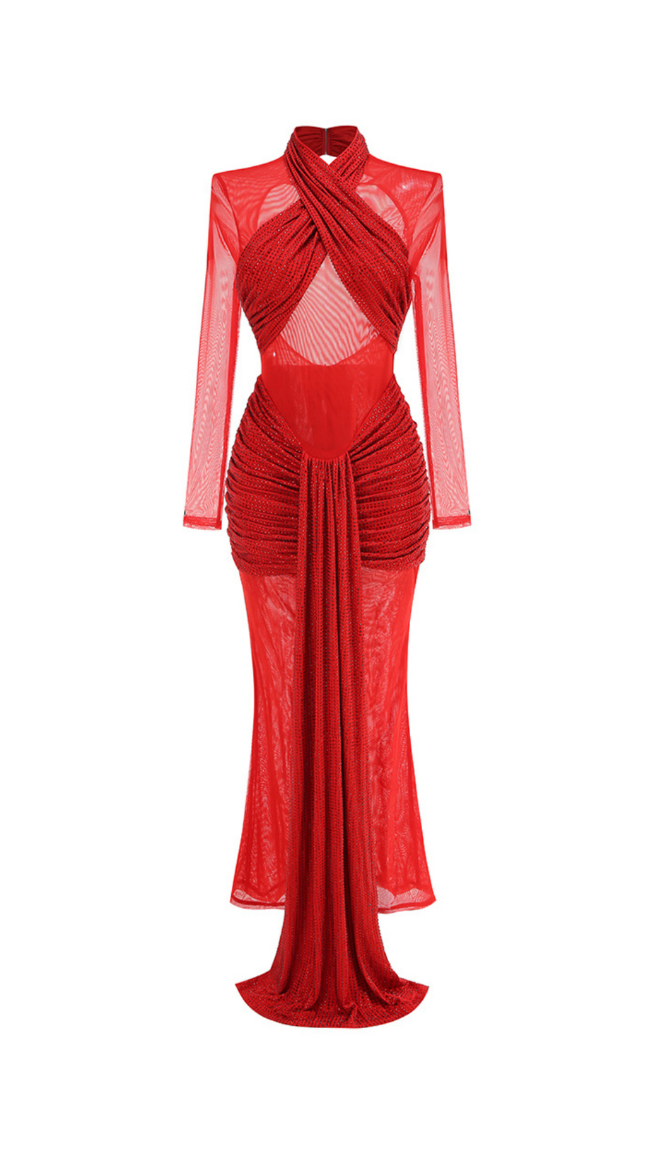 Slinky Mesh Langarm-Maxikleid in Rubin