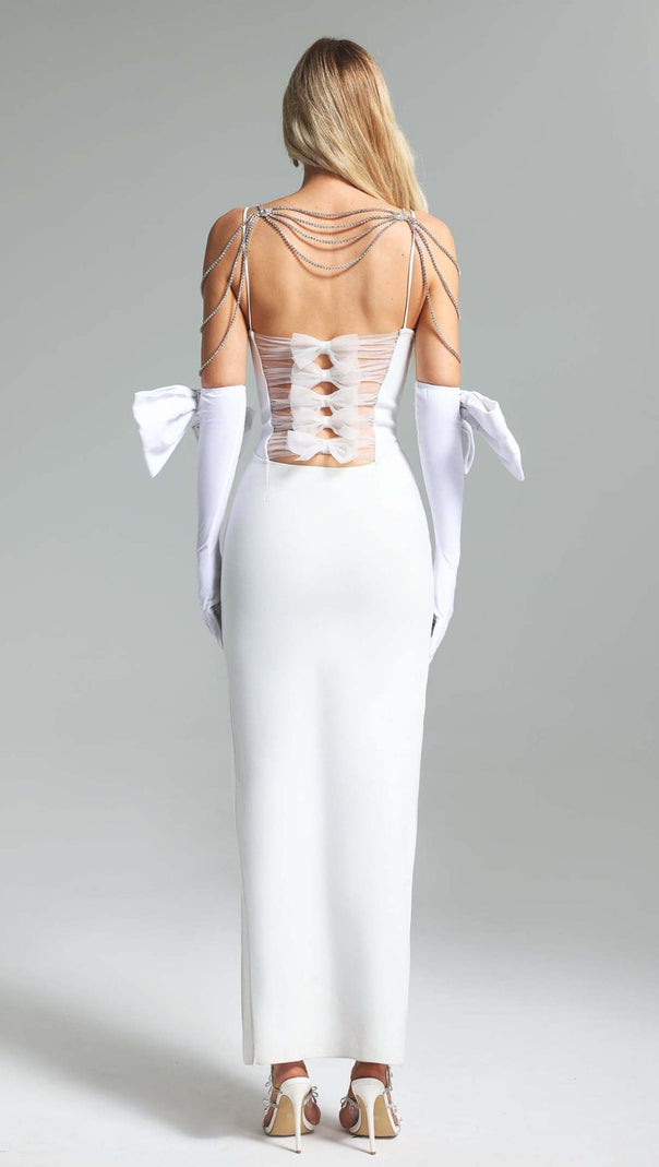 AIIZIE WHITE BACK BANDAGE MAXI DRESS WITH GLOVES - product image
