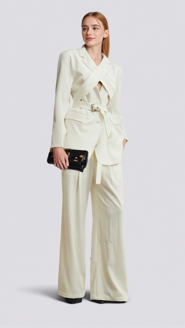 AIIZIE JASMINE WHITE NECK-TIE WRAPPED BLAZER - product image