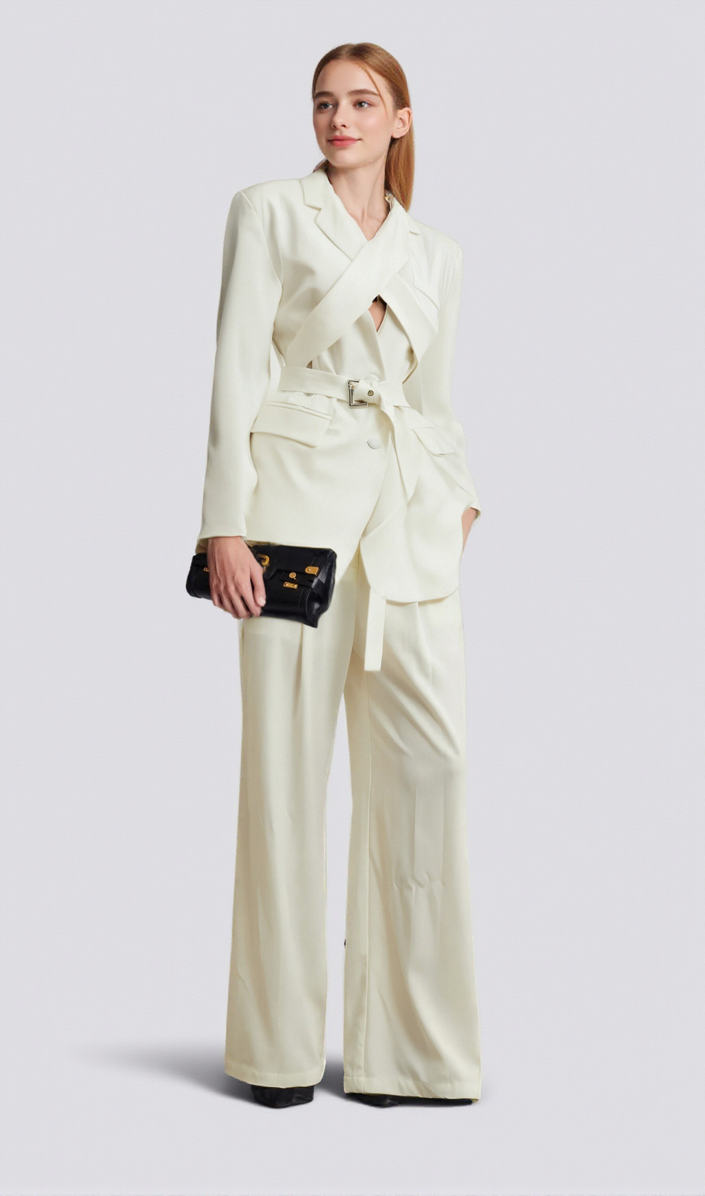 JASMINE WHITE NECK-TIE WRAPPED BLAZER