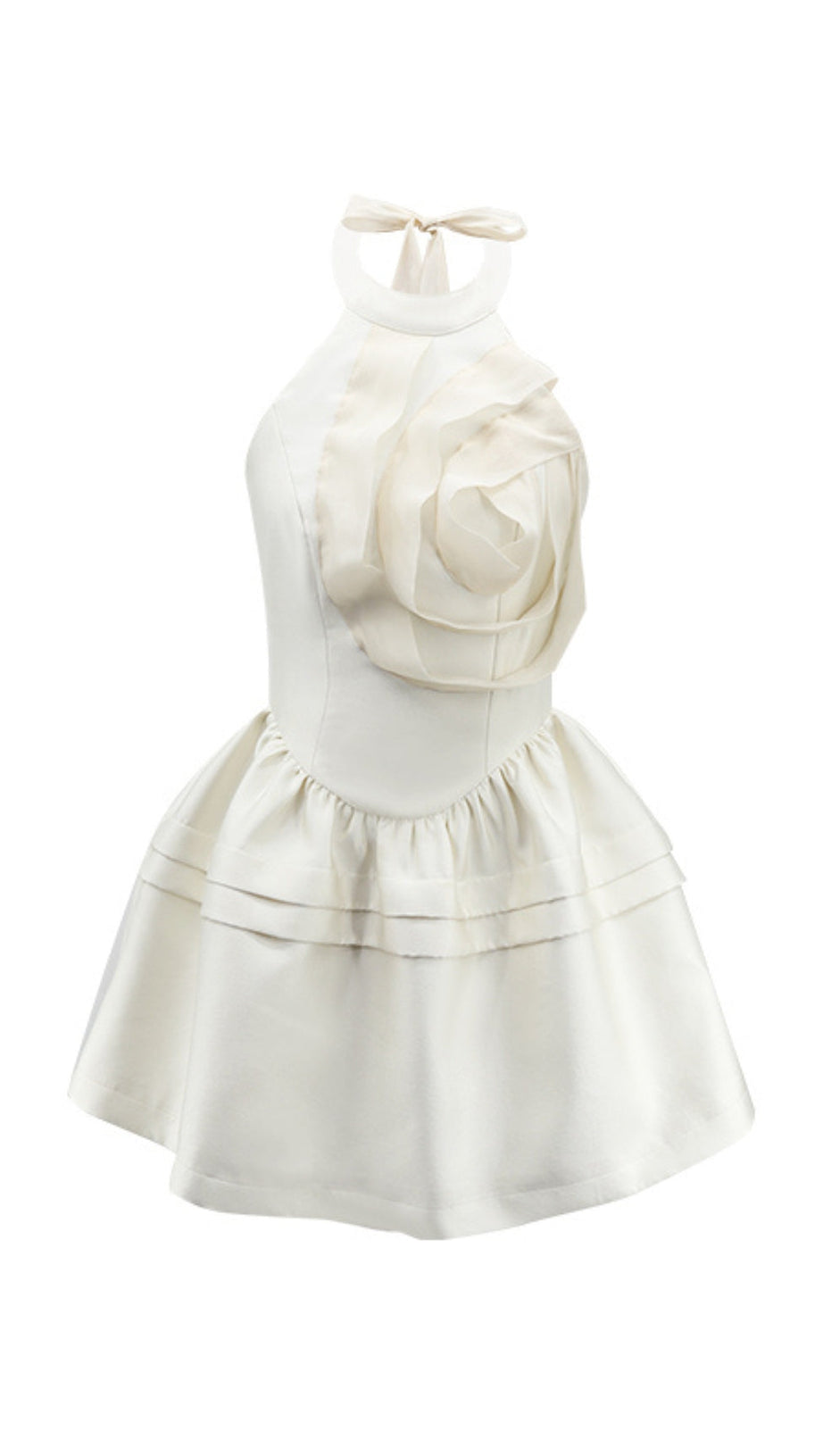 HALTERNECK ROSE MINI DRESS IN BLACK