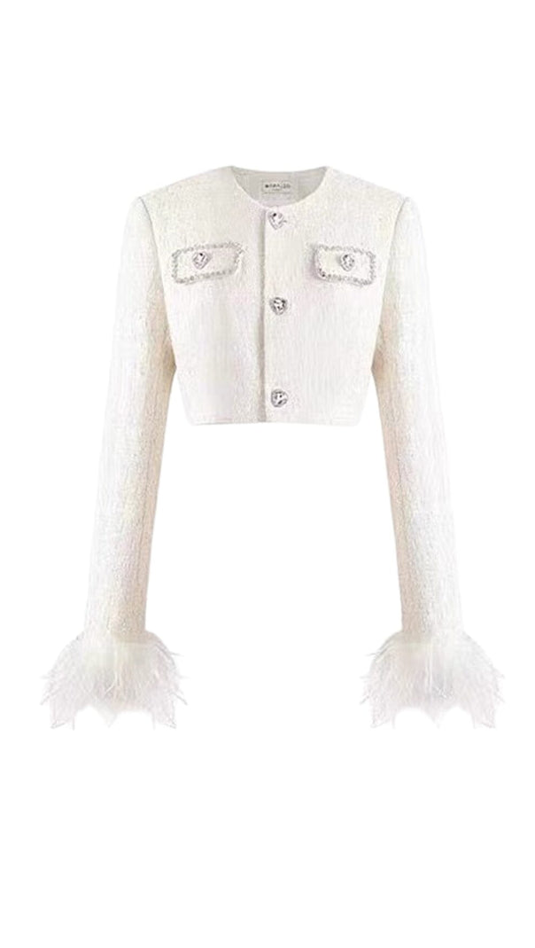 AIIZIE FEATHER SHORT SKIRT SUIT IN WHITE - product image