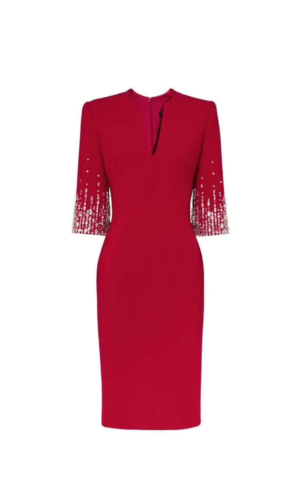 BIELA V-NECK CRYSTAL-EMBELLISHED MIDI DRESS IN RED