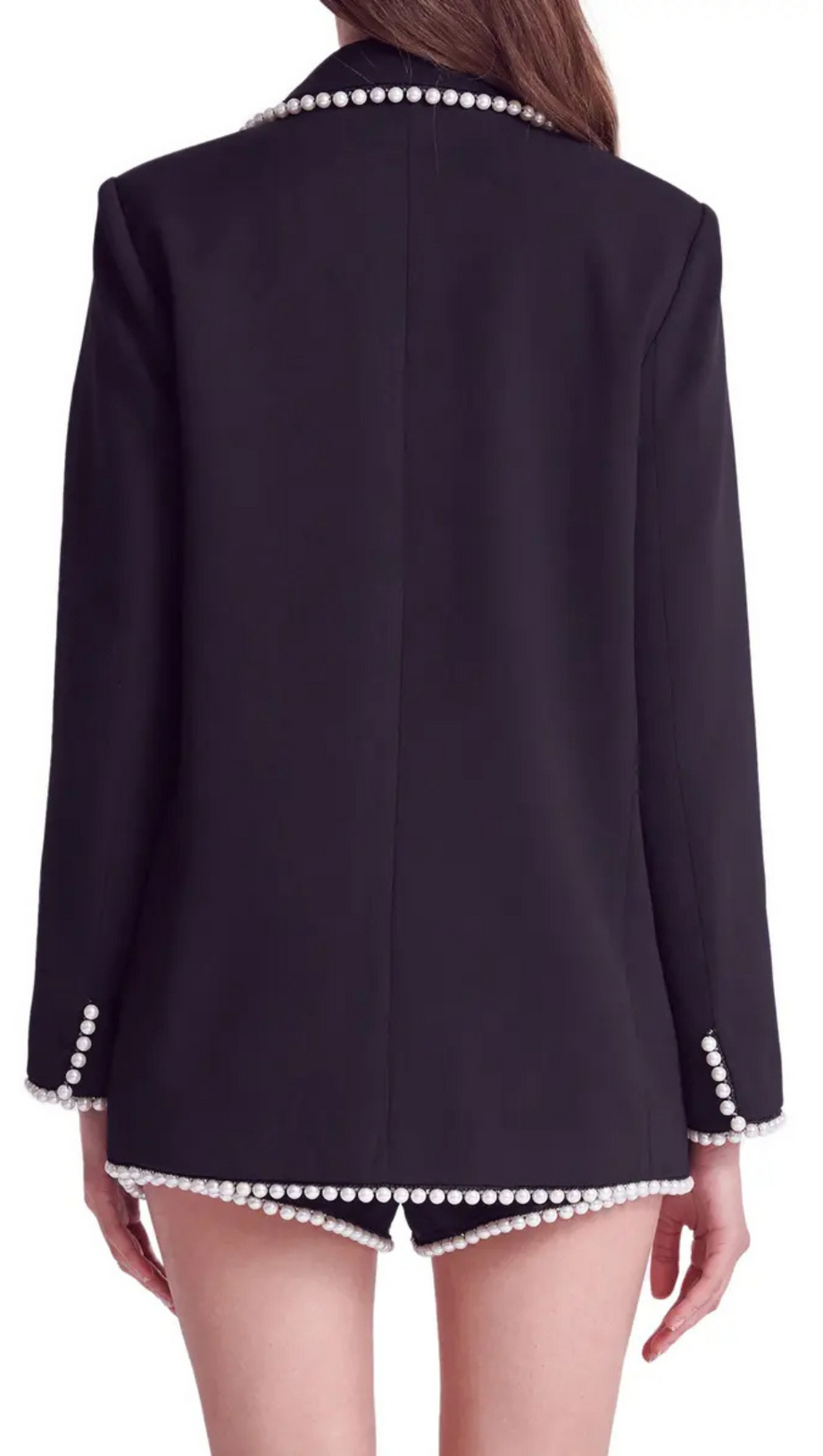 IMITATION PEARL TRIM BLAZER IN BLACK