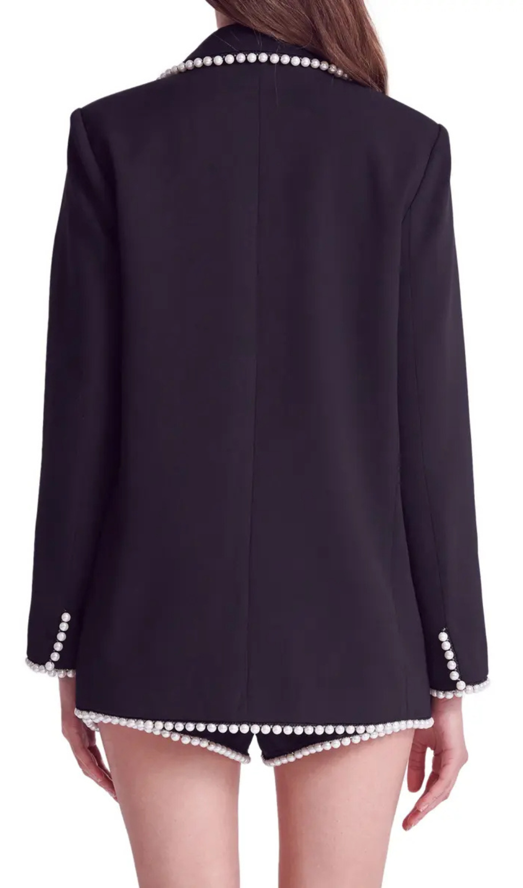 IMITATION PEARL TRIM BLAZER IN BLACK