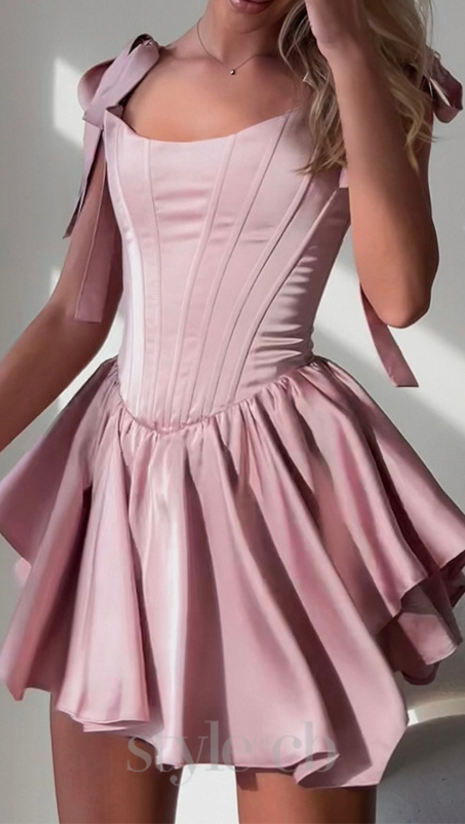 RUFFLE TRIM CORSET MINI DRESS IN PINK