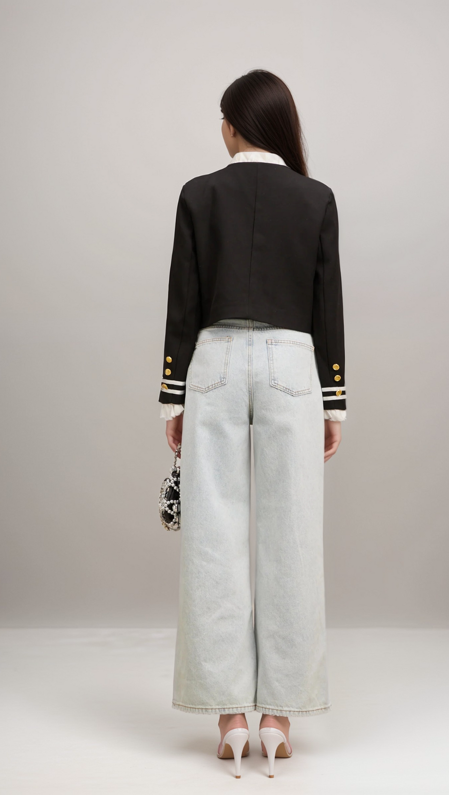 GÉRALDINE BLACK RUFFLED-TRIM JACKET