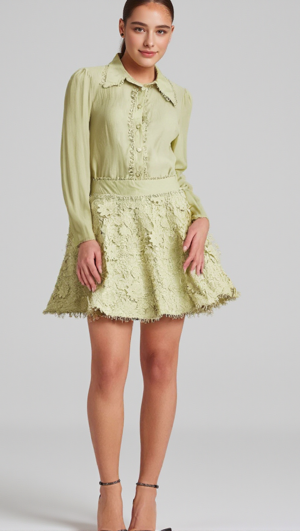AIIZIE HÉLÈNE FLORAL EMBROIDERED SHIRT & SKIRT MATCHING SET - product image