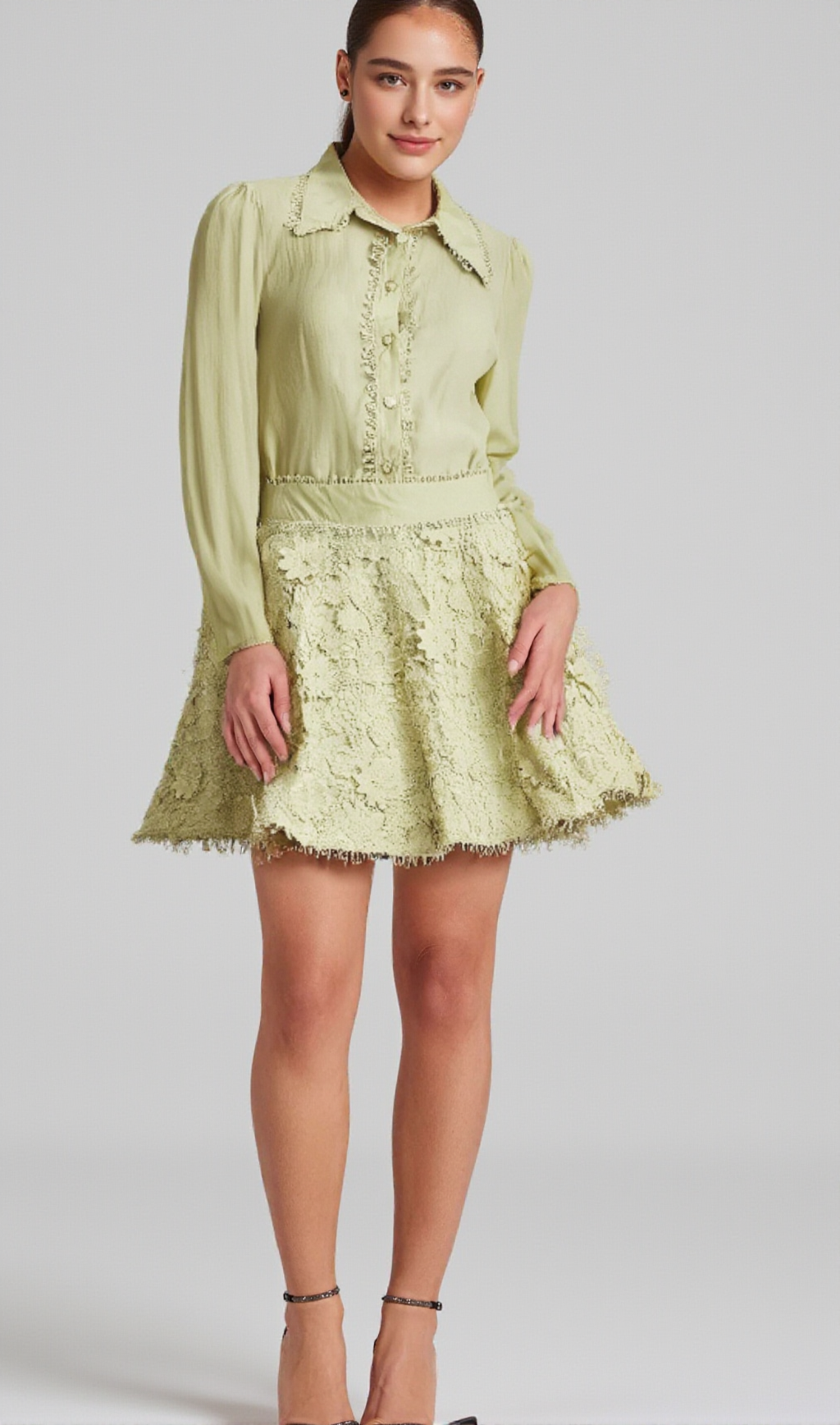 Hélène floral embroidered shirt & skirt matching set