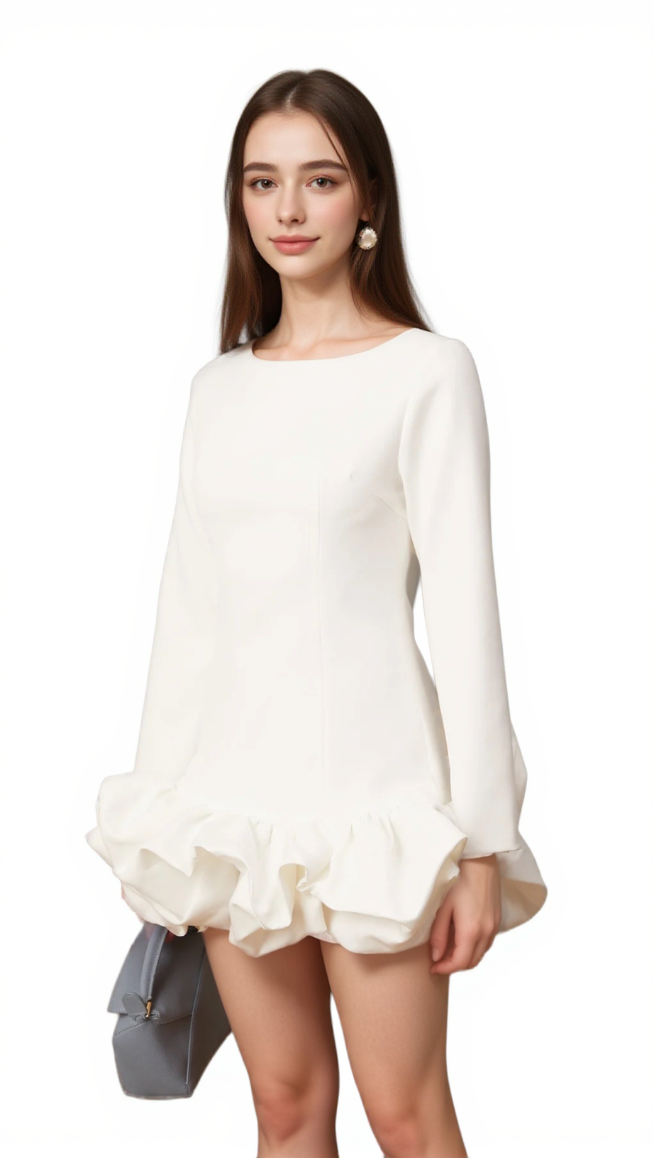 ELODIE BUBBLE-SKIRT MINI DRESS IN WHITE