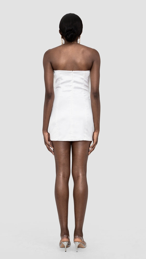 AIIZIE SATIN CRYSTAL EMBELLISHED BOW DRESS IN WHITE - product image