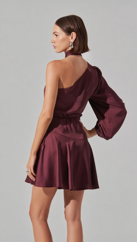 SATIN SCARF MINI SKATER DRESS