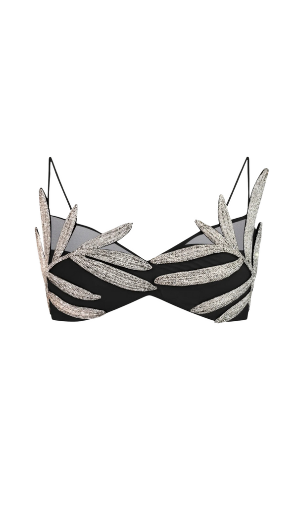 AIIZIE VIEBY LEAF CRYSTAL BRALETTE IN BLACK - product image