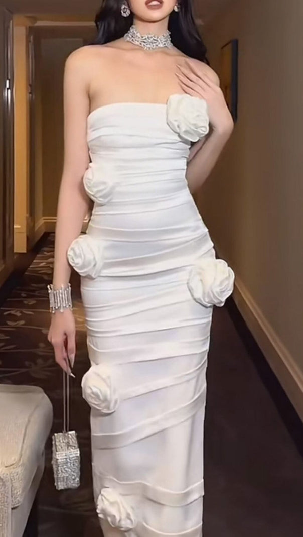 AIIZIE WHITE STRAPLESS FLOWER MIDI DRESS - product image