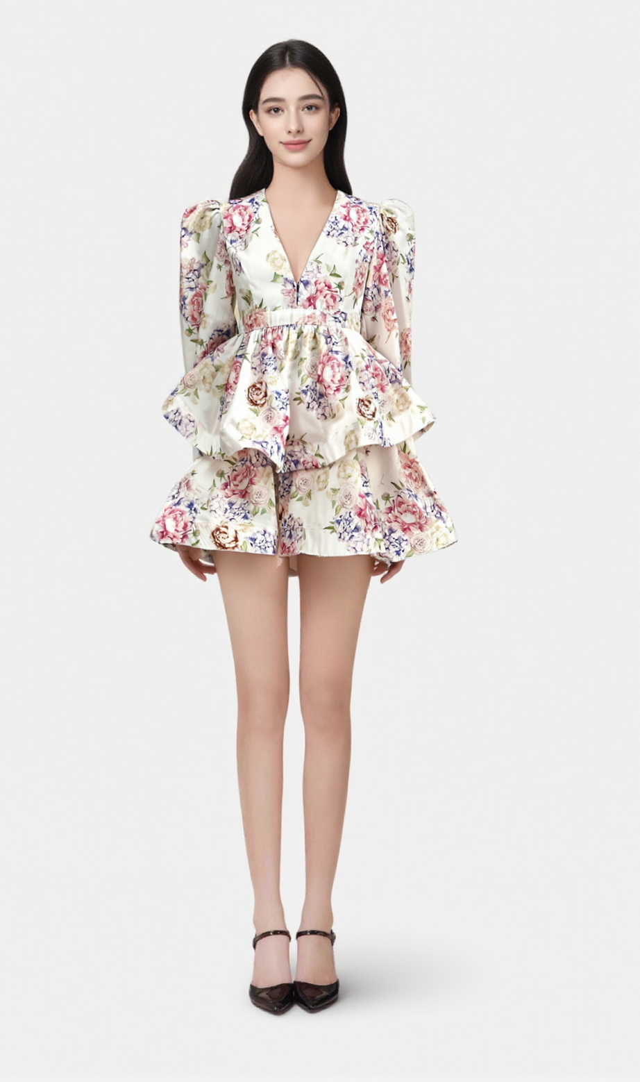 Enora Minikleid mit Blumenmuster und Stufen 