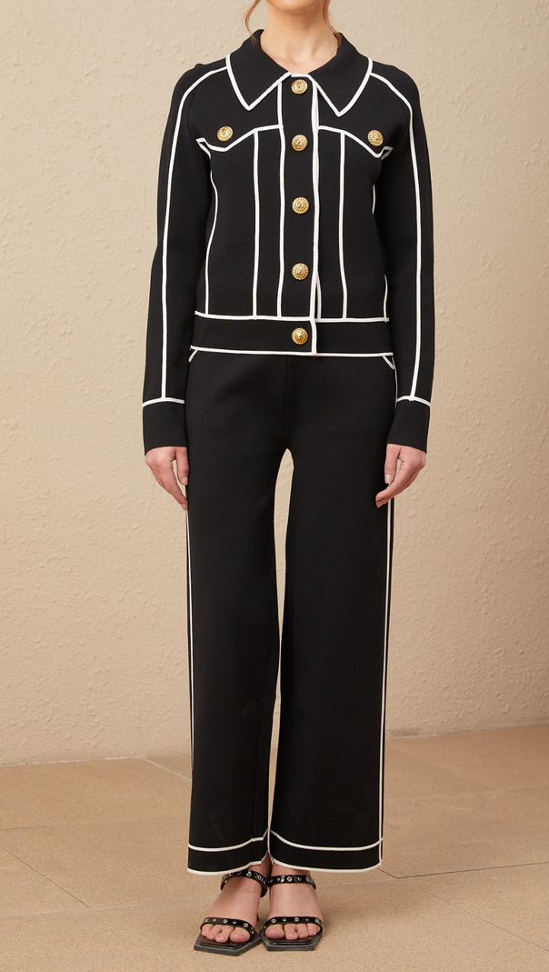 AIIZIE SEVEN-BUTTON BLACK PIPED-TRIM JACKET - product image