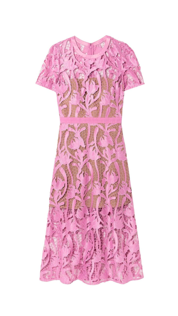 AIIZIE PINK LACE MIDI DRESS - product image