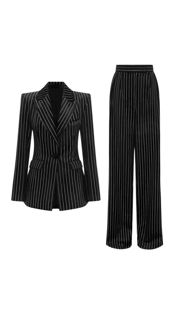 AIIZIE ALLY CRYSTAL PINSTRIPE BLAZER SET IN BLACK - product image
