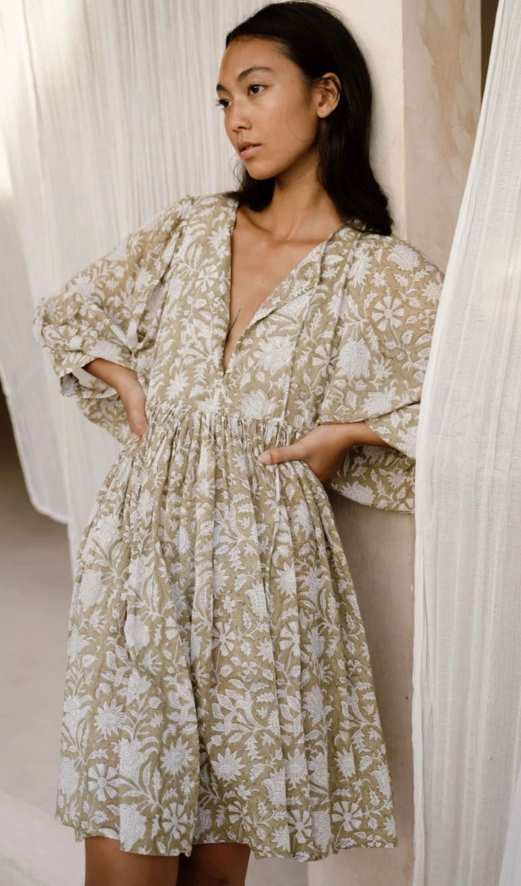 ANUNCIACION EMBROIDERED COTTON LACE DRESS