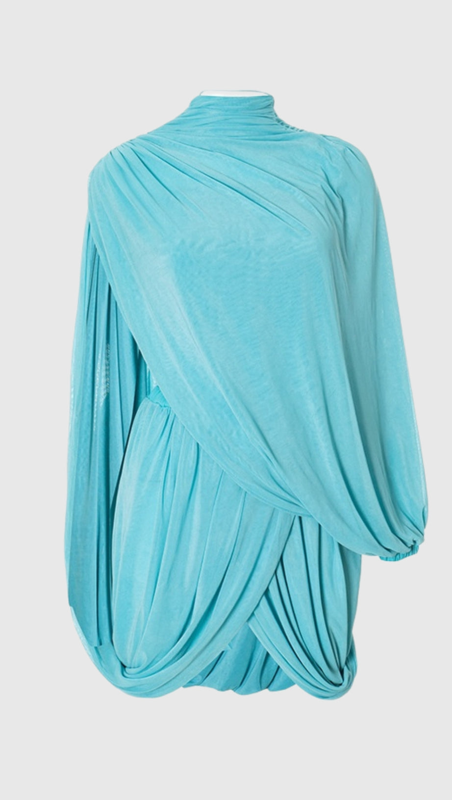 CAHYA ASYMMETRIC DRAPED MESH MINI DRESS