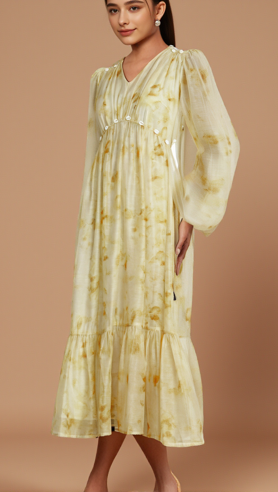 VANESSA SHELL-EMBELLISHED TIE-DYE MIDI DRESS