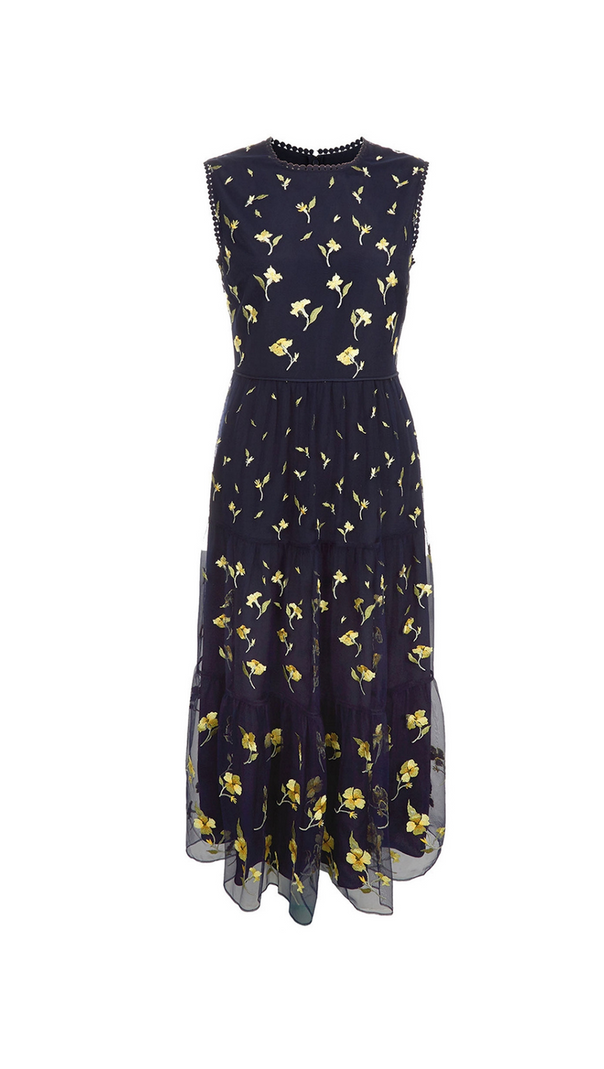 AIIZIE BETHANY FLORAL PRINT MIDI DRESS IN BLACK - product image