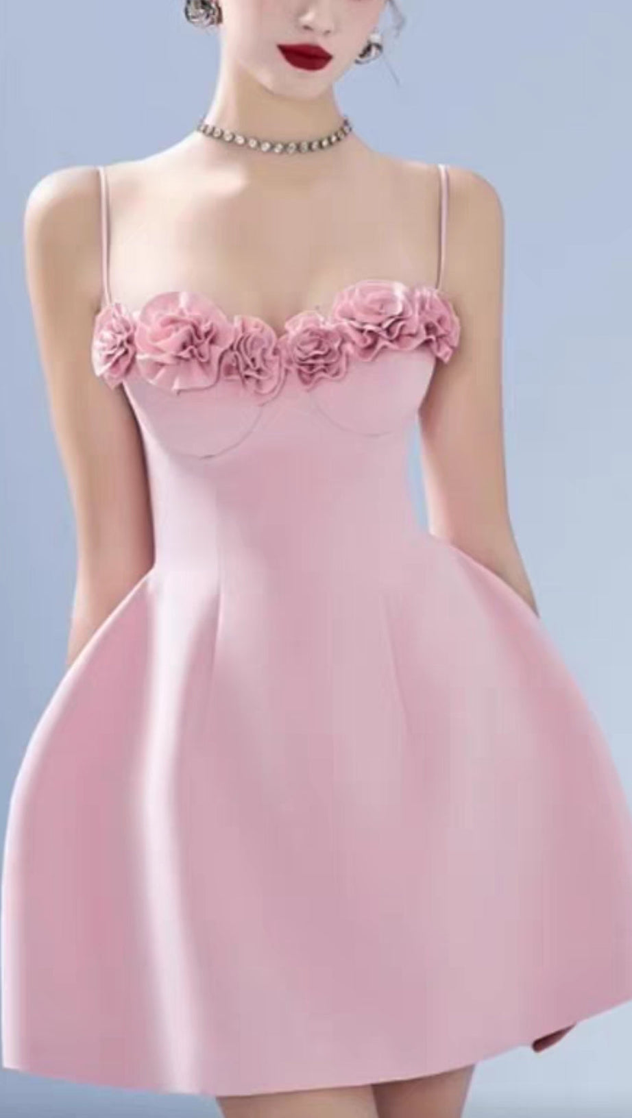 BLUSH PINK FLORAL BUST STRAP MINI DRESS