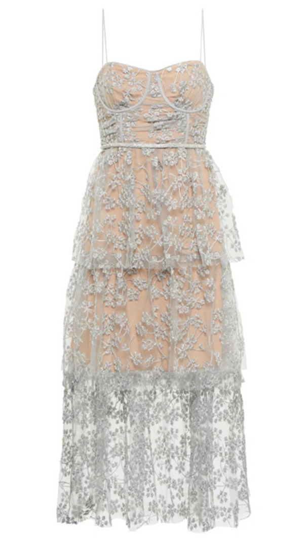 AIIZIE FLORAL EMBELLISHED MIDI DRESS IN BLUE - product image