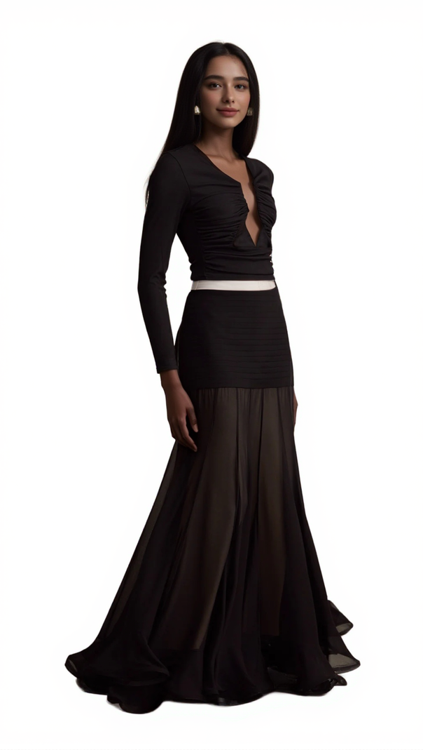 AIIZIE ANAÏS BLACK OPEN-FRONT GATHERED TOP - product image