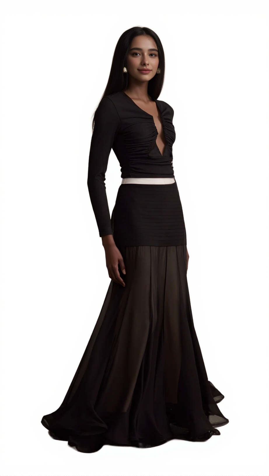 ANAÏS BLACK OPEN-FRONT GATHERED TOP