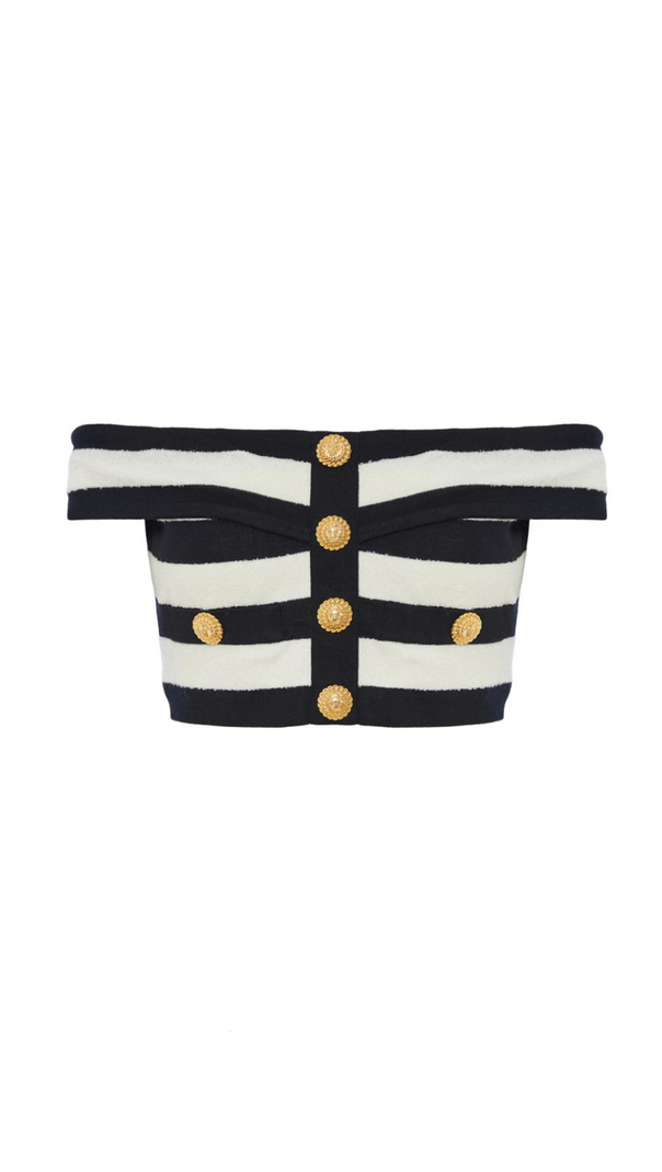 AIIZIE TWO-TONE EMBELLISHED KNITTED CROPPED TOP SKIRT SET - product image
