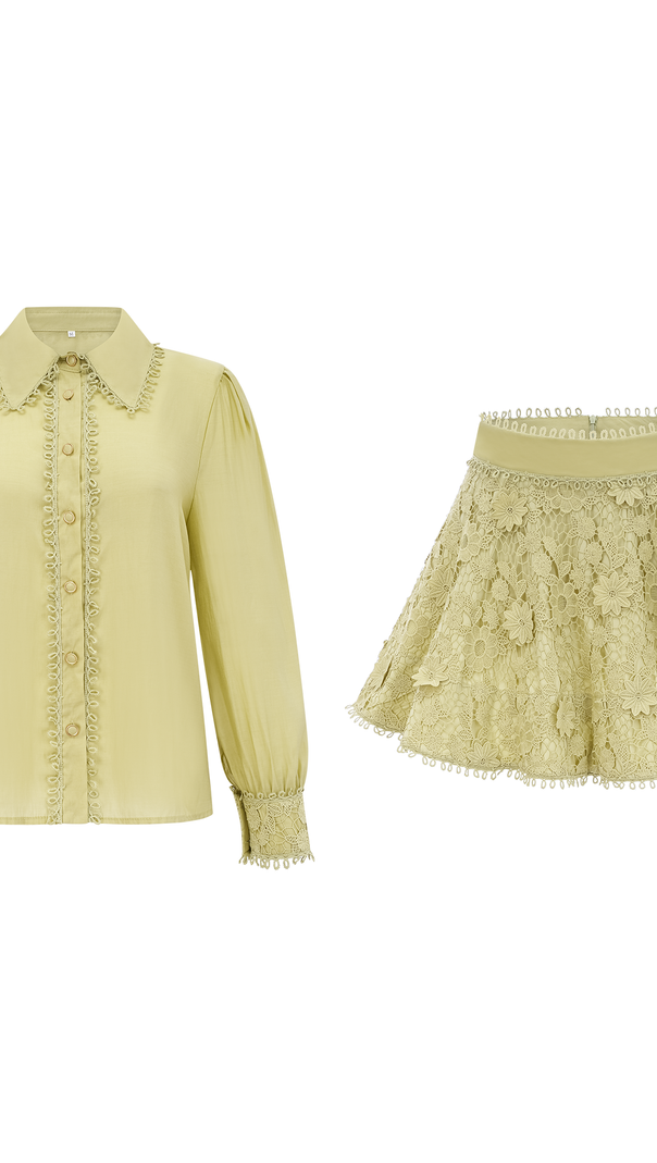 AIIZIE HÉLÈNE FLORAL EMBROIDERED SHIRT & SKIRT MATCHING SET - product image