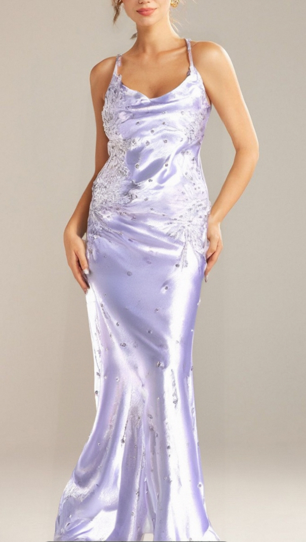 AIIZIE WHITE ALANIDES BEAD APPLIQUE SATIN DRESS - product image