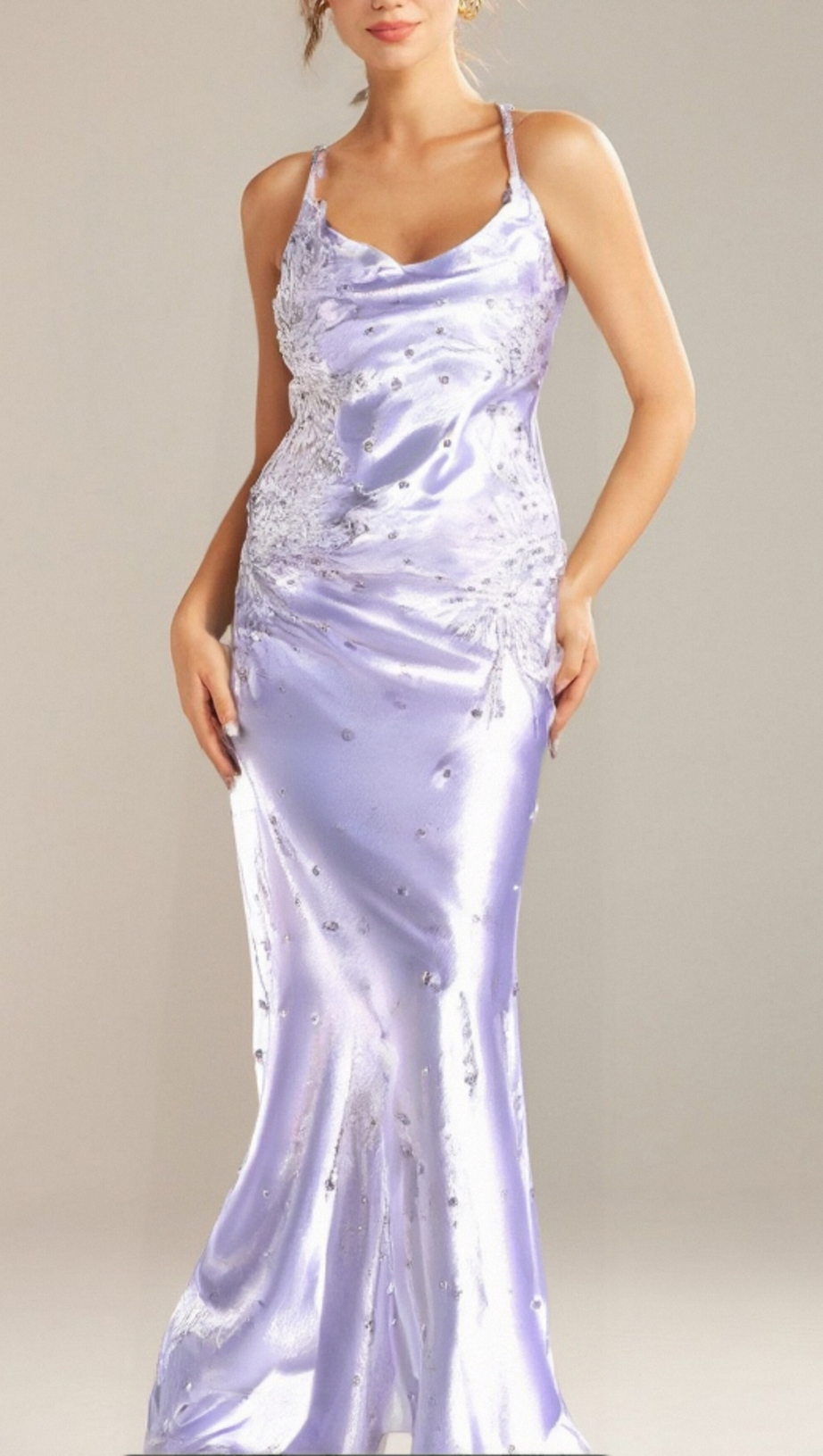 WHITE ALANIDES BEAD APPLIQUE SATIN DRESS
