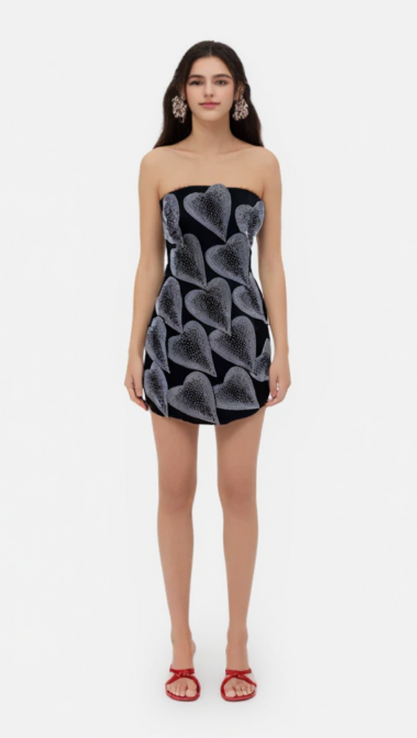 AIIZIE CRYSTAL LEAF EMBELLISHED MINI DRESS IN BLACK - product image