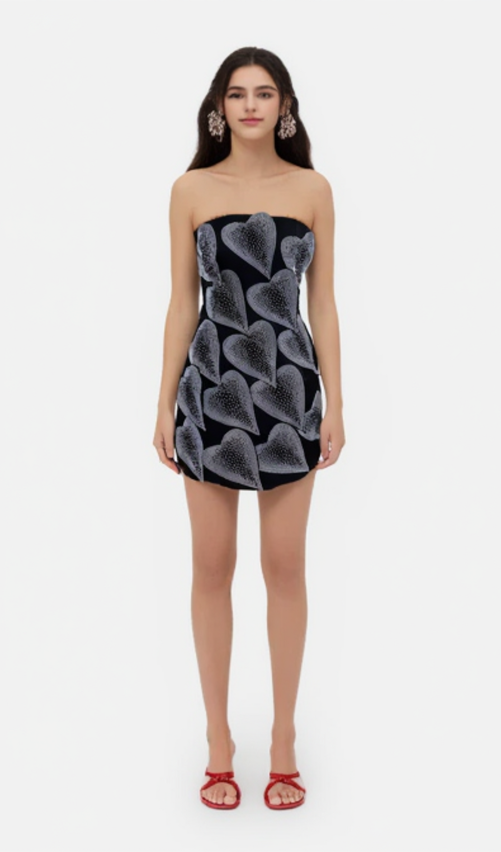 CRYSTAL LEAF EMBELLISHED MINI DRESS IN BLACK