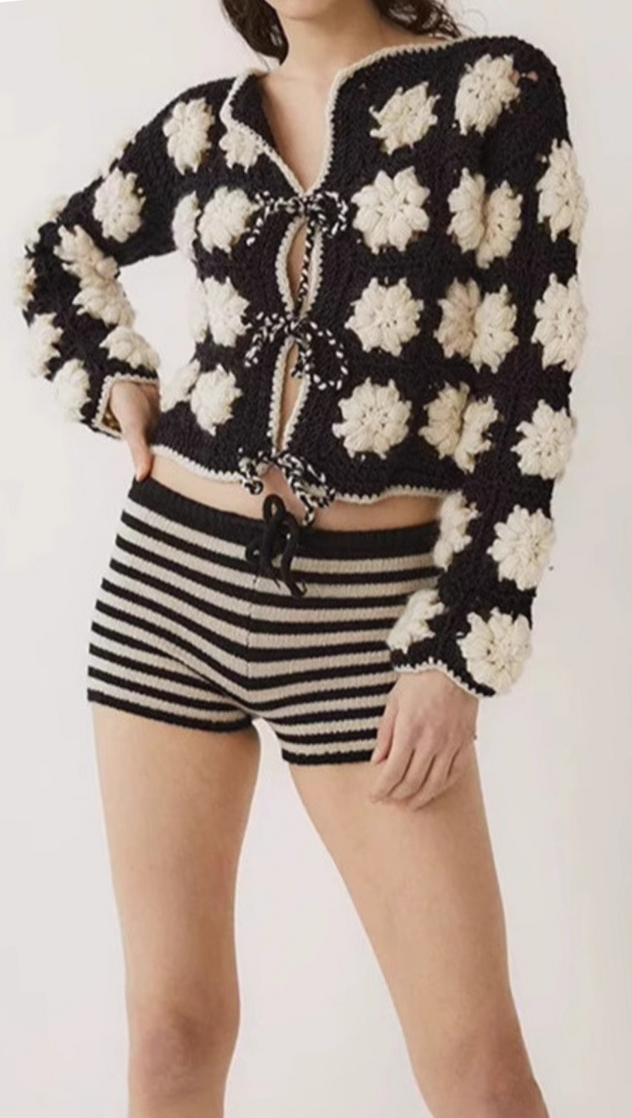 FLORAL PATTERN THROUGHOUT TWO-TONE CARDIGAN