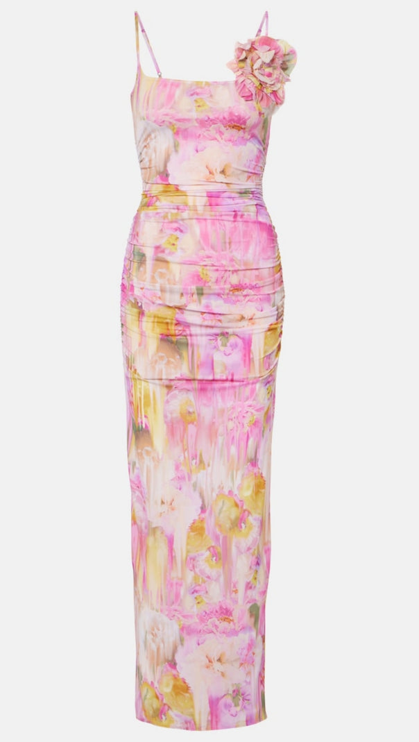 AIIZIE MOLLY FLORAL APPLIQUÉ PRINT MAXI DRESS IN PINK - product image
