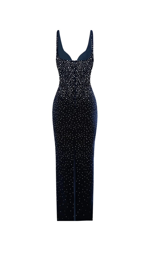 AIIZIE CRYSTAL VELVET SINGLET MAXI DRESS IN MIDNIGHT BLACK - product image