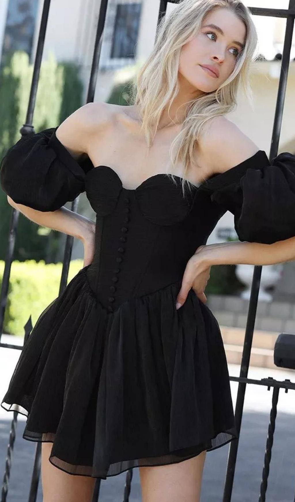 MINI ABITO CON CORSETTO E MANICHE A SBUFFO