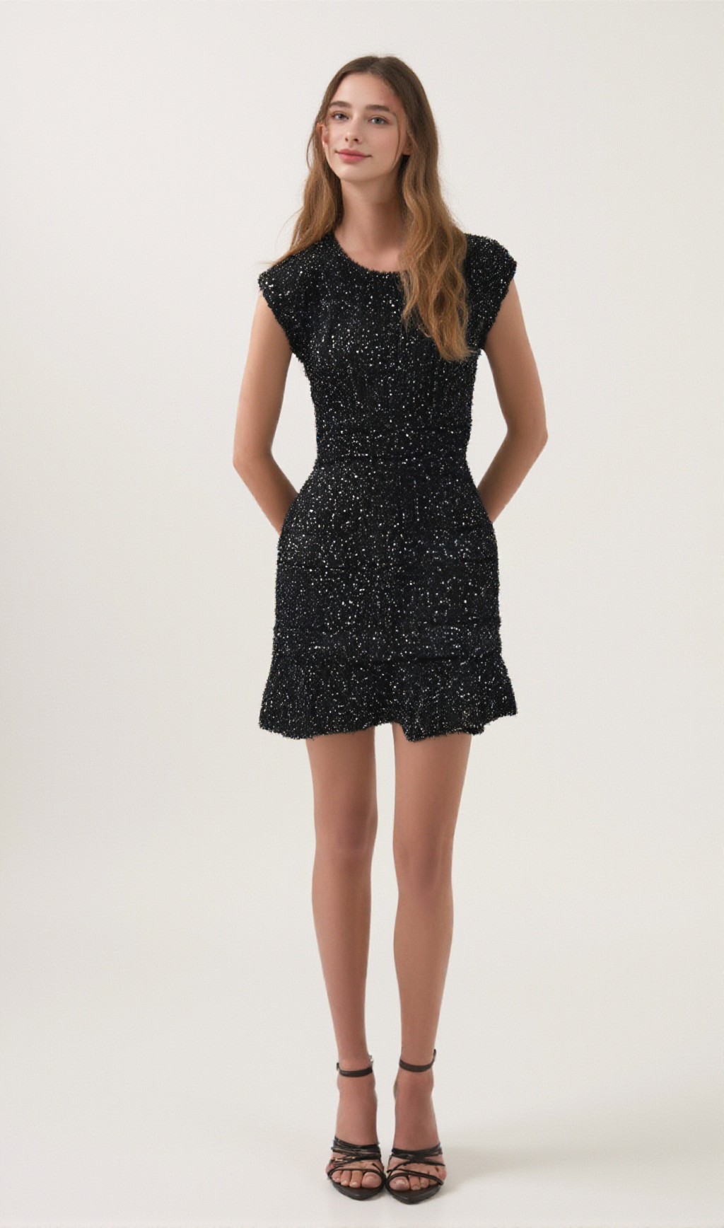 CORDELIA SEQUIN-EMBELLISHED TIERED MINI DRESS