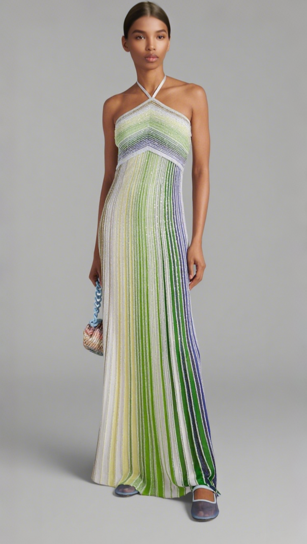 AIIZIE HALTER METALLIC GRADIENT KNIT MAXI DRESS - GREEN - product image