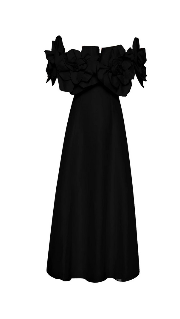 AIIZIE ETTA FLOWER STRAPLESS MIDI DRESS IN BLACK - product image