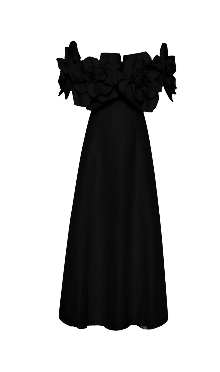 Abito midi senza spalline con fiori Etta in nero