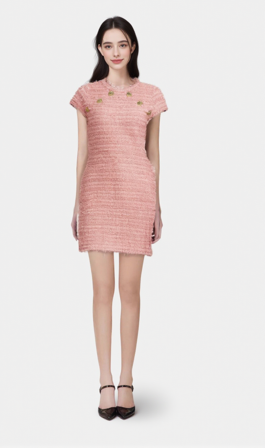 Mini abito in maglia con frange rosa Béatrice 