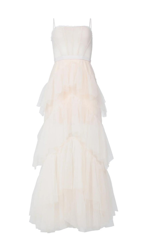 AIIZIE TIERED RUFFLE TULLE EVENING MAXI DRESS - product image